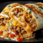 Cheesy Beef & Potato Burritos with Nacho Sauce