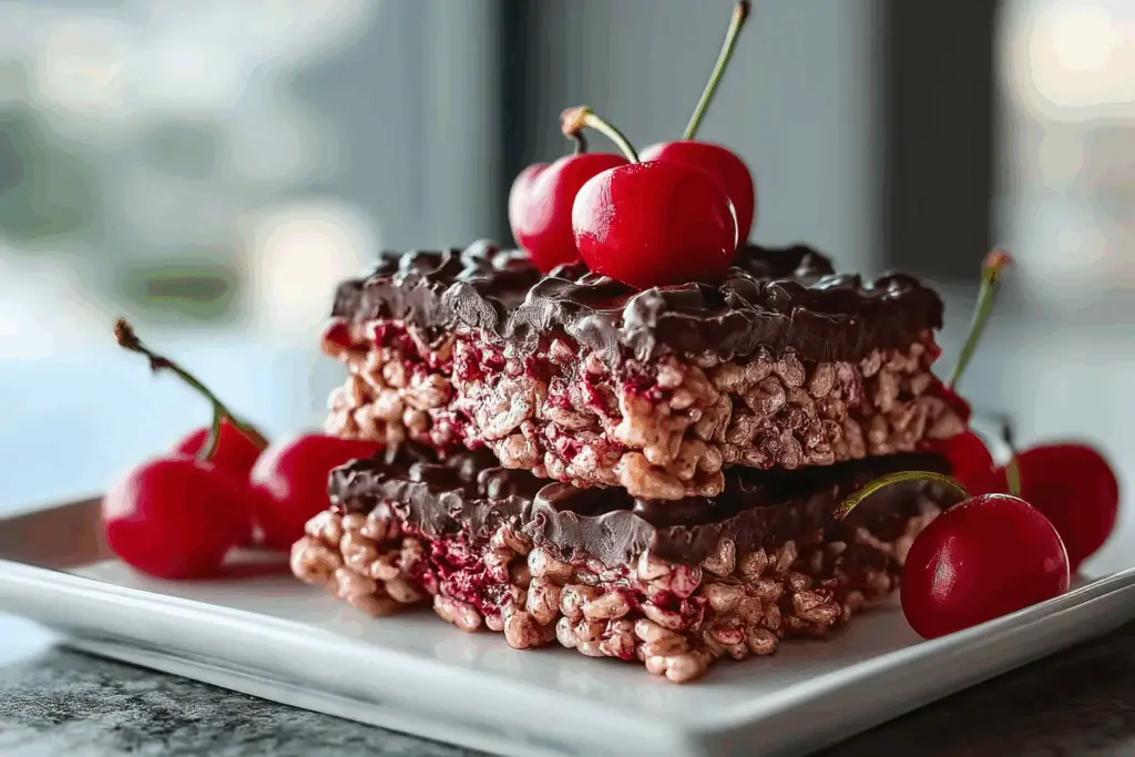 Chocolate Covered Cherry Rice Krispies Treats