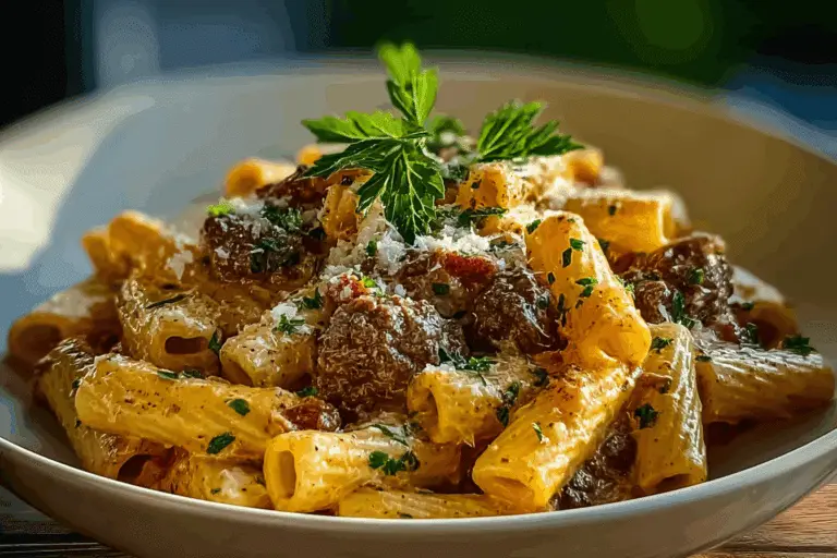Creamy Cheesy Beef Rigatoni