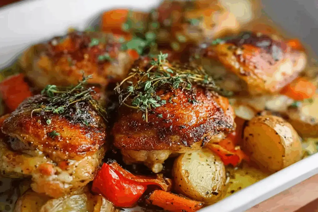Herb-Roasted Chicken Thighs with Potatoes & Veggies