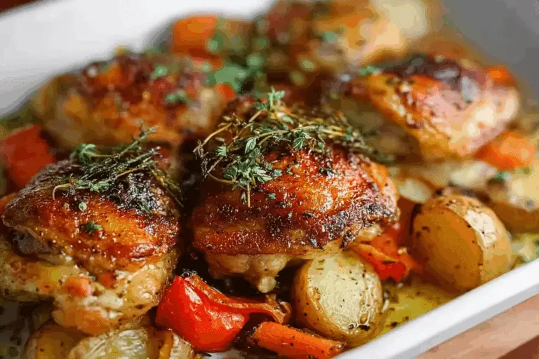 Herb-Roasted Chicken Thighs with Potatoes & Veggies