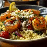 Lemon Garlic Shrimp Bowls with Feta Couscous