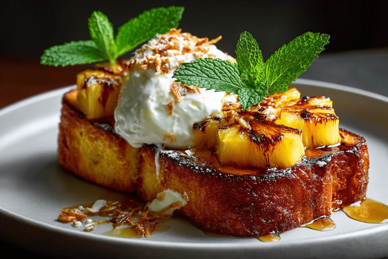 Swicy Caramelized Pineapple & Burrata Brioche Toast