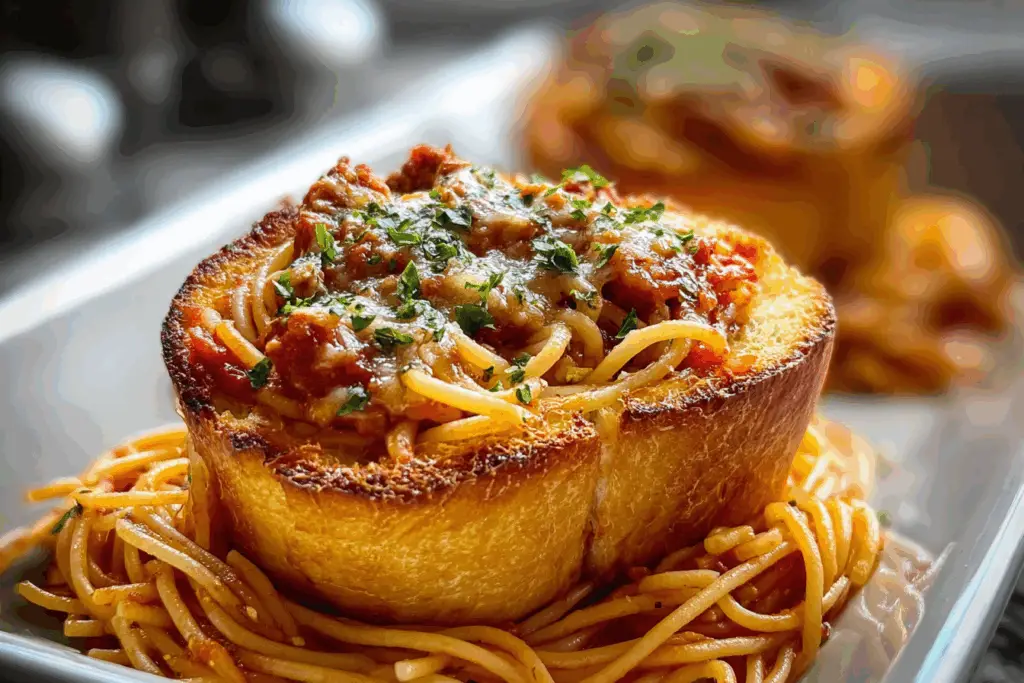 Spaghetti Stuffed Garlic Bread