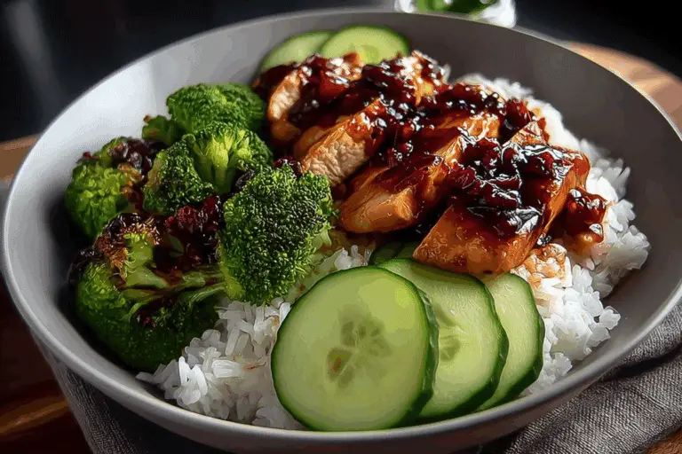 Sweet & Savory Teriyaki Chicken Bowl with Rice, Broccoli & Crisp Cucumber