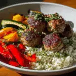 Spiced Meatball Bowl with Lemon Herb Rice & Roasted Veggies