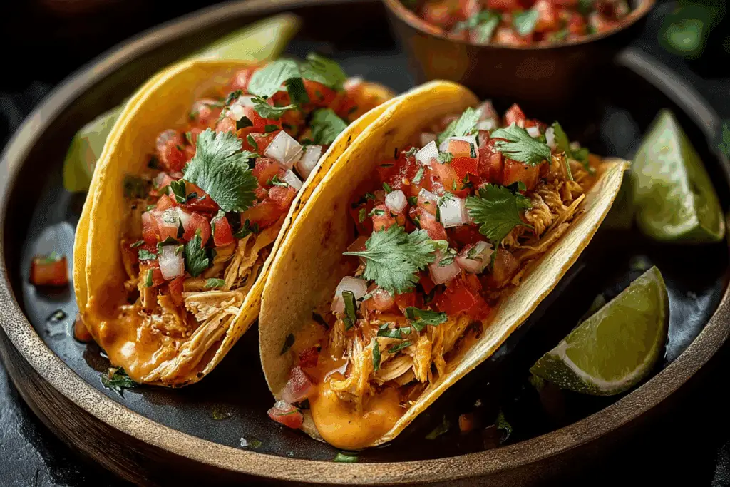Slow Cooker Chicken Tacos with Salsa Queso
