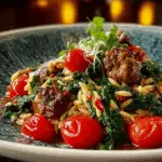 Sausage Beef, Kale & Cherry Tomato Orzo