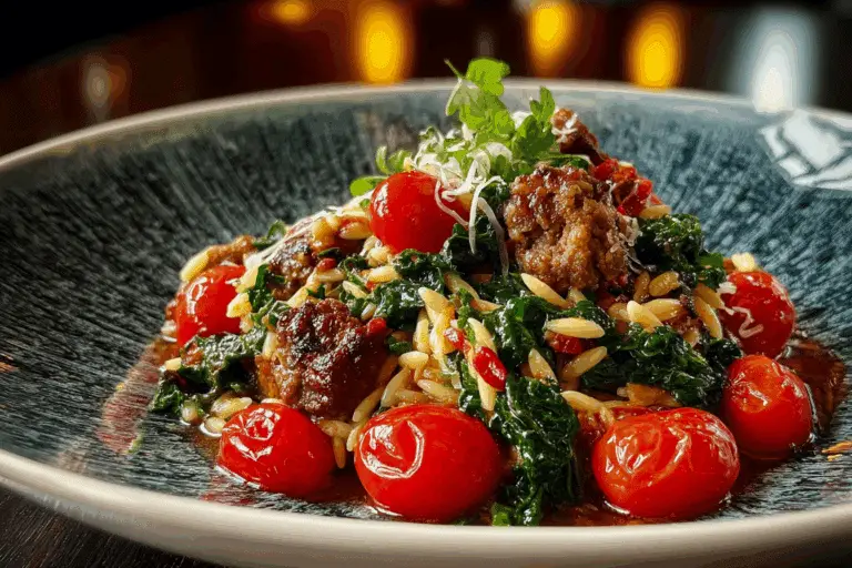 Sausage Beef, Kale & Cherry Tomato Orzo