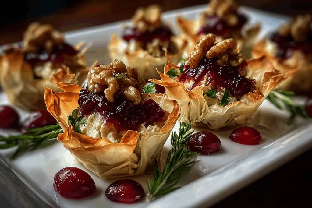 Cranberry Walnut Brie Phyllo Cups