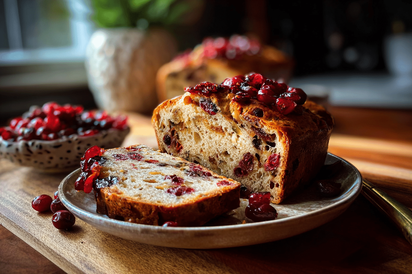 No-Knead Cinnamon Cranberry Breakfast Loaf