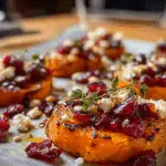 Caramelized Sweet Potato Rounds with Feta and Cranberries