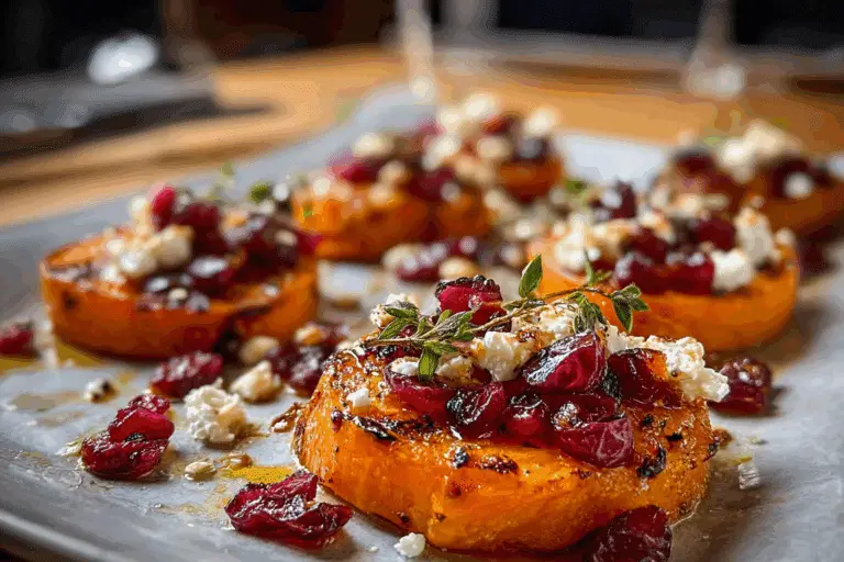Caramelized Sweet Potato Rounds with Feta and Cranberries