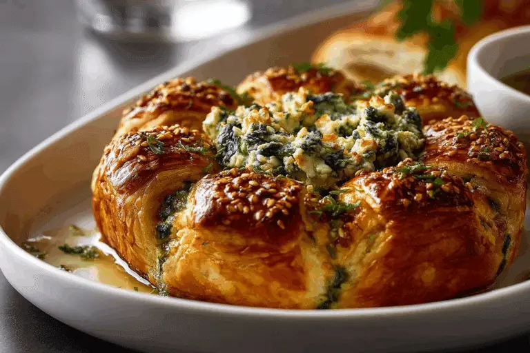 Tear & Share Puff Pastry Ring with Spinach, Artichoke & Feta Dip