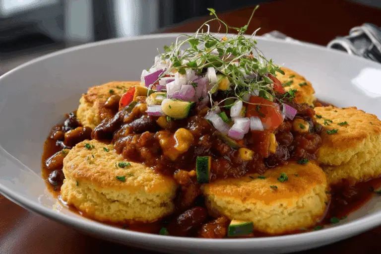 Roasted Vegetable Chili with Cornbread Biscuits