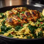 Skillet Lemon Herb Chicken Orzo with Spinach