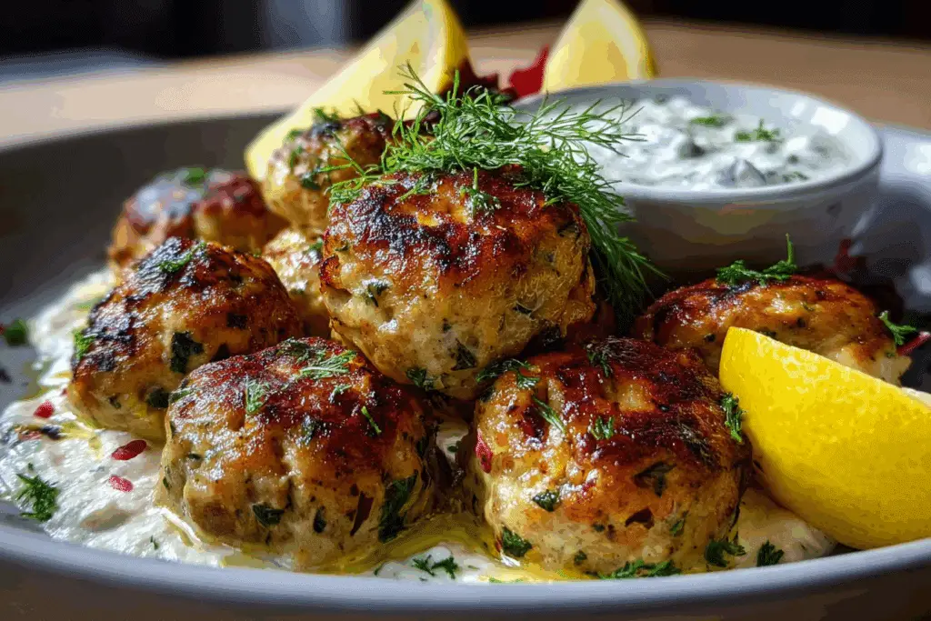 Ricotta & Lemon Turkey Meatballs with Herb Yogurt Dip